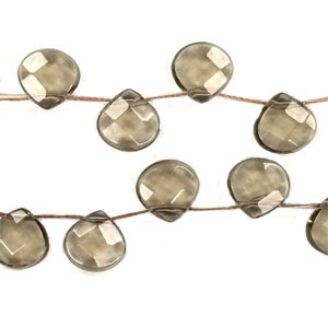 SMOKY GLASS QUARTZ FACETED PEAR SD 13X13MM